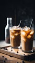 Two glasses of iced coffee on white wooden table Royalty Free Stock Photo
