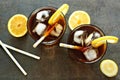 Two Glasses Of Iced Tea, Downward View On Stone Background