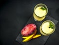 Two glasses of mango lassi from above Royalty Free Stock Photo