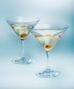 Two glasses martini with olive. cocktail isolated Royalty Free Stock Photo