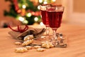 Two glasses of mulled wine with gingerbread and spices Royalty Free Stock Photo