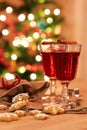 Two glasses of mulled wine with gingerbread and spices Royalty Free Stock Photo