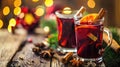 Two glasses of mulled wine, A traditional hot drink synonymous with Christmas time, Ai Generated Royalty Free Stock Photo