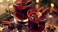 Two glasses of mulled wine, A traditional hot drink synonymous with Christmas time, Ai Generated Royalty Free Stock Photo