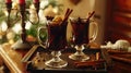 Two glasses of mulled wine, A traditional hot drink synonymous with Christmas time, Ai Generated Royalty Free Stock Photo
