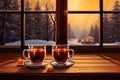 two glasses mulled wine on winter background AI generated