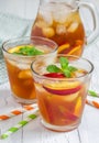 Two glasses of nectarine iced tea Royalty Free Stock Photo