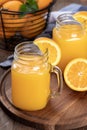 Two glasses of orange juice with orange slices Royalty Free Stock Photo