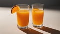 Two glasses of orange juice with orange slices in them Royalty Free Stock Photo