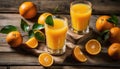 Two glasses of orange juice on a wooden table Royalty Free Stock Photo