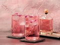 Two glasses of pink gin and rose lemonade