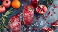 Two Glasses of Pomegranate and Oranges Royalty Free Stock Photo