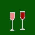 Two glasses with red and pink wine.