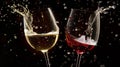 Two glasses of red and white wine with splash Royalty Free Stock Photo