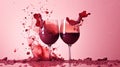 Two Glasses of Red Wine Abstract Heart Splash Pastel Red Blurry Background Royalty Free Stock Photo