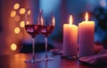 two glasses of red wine and candles two glasses of wine two glasses of red wine Royalty Free Stock Photo