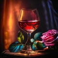 Two glasses of red wine, candles and roses on the table Royalty Free Stock Photo