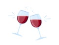 Two glasses of red wine. Cheers with wineglasses. Clink glasses icon. Vector illustration isolated on white background Royalty Free Stock Photo