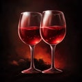 Two Glasses of Red Wine, Enjoying a Romantic Evening Ambiance, by a Fireplace Royalty Free Stock Photo
