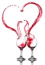 Two glasses of red wine. Heart Splash Royalty Free Stock Photo