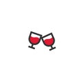 Two glasses with red wine icon. mulled wine icon flat. Black simple pictogram isolated on white background Royalty Free Stock Photo