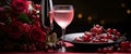 two glasses of red wine and rose petals two glasses of red wine and roses two glasses of red wine Royalty Free Stock Photo