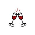 Two glasses of red wine. Simple icon in outline style.Vector illustration isolated on a white background. Illustration Royalty Free Stock Photo