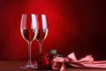 two glasses of red wine on the table two glasses of red wine two glasses of champagne Royalty Free Stock Photo