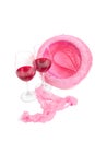 Two glasses of red wine on a white background near pink panties Royalty Free Stock Photo