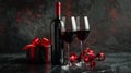 The Wine Bottle and Gift.AI generated image Royalty Free Stock Photo