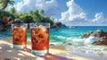 Two Glasses of Refreshment on a Tropical Beach Royalty Free Stock Photo