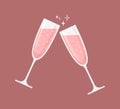 Two glasses of rose sparkling wine or champagne on a pale red background. Vector illustration in flat style Royalty Free Stock Photo