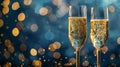 Two Glasses of Sparkling Champagne with Bokeh Lights Royalty Free Stock Photo