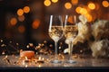 Two glasses with sparkling champagne. Concept of celebration and luxury