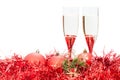 Two glasses of sparkling wine and angel figure Royalty Free Stock Photo