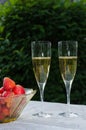 Two glasses with sparkling wine and strawberries Royalty Free Stock Photo