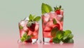 Two glasses of strawberry lemonade with mint