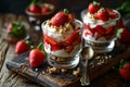 Two glasses of strawberry trifle with mascarpone