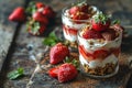 Two glasses of strawberry trifle with mascarpone