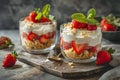 Two glasses of strawberry trifle with mascarpone