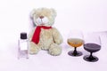 Two glasses and a teddy bear Royalty Free Stock Photo