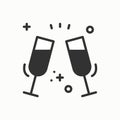 Two glasses, toast icon. Binge, drink, champagne, wine.Party celebration, birthday, holidays, event, carnival festive