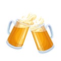 Two glasses toasting mugs with beer, cheers beer glasses Royalty Free Stock Photo