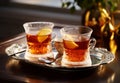 Two glasses of Turkish tea. AI generated Royalty Free Stock Photo