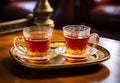 Two glasses of Turkish tea. AI generated Royalty Free Stock Photo