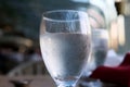 two glasses of water on table misted glass cold drink pure water diet health wooden table blurred background on empty Royalty Free Stock Photo