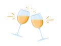 Two glasses of white wine. Cheers with wineglasses. Clink glasses icon. Vector illustration isolated on white background Royalty Free Stock Photo