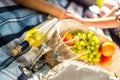 Two glasses, white wine and grapes, picnic theme Royalty Free Stock Photo