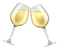 Two glasses white wine. Realistic isolated elements. Cheers party, alcohol grape beverage in glassware, 3d object