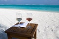 Two Glasses of Wine at the Beach Royalty Free Stock Photo